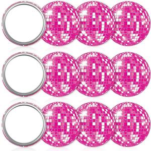 CHUNNIN 12 Pcs Disco Ball Compact Mirror Bulk Hot Pink Party Favors 2.76In Cowgirl Handheld Pocket Mirror Glitter Party Vintage Round Makeup Portable for Girls Women Gift Birthday Bachelorette