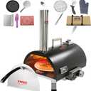 12", Fully Automatic Rotating, Wood Fired, Portable Stainless Steel Pizza Oven Outdoor, Suitable for Camping, Backyard, Black