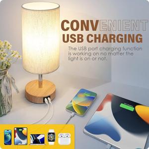 Yarra-Decor Bedside Table Lamp with USB Port - Touch Control for Bedroom Wood 3 Way Dimmable Nightstand Lamp with Round Flaxen Fabric Shade for Living Room, Dorm, Home Office (LED Bulb Included)
(2 Pack)