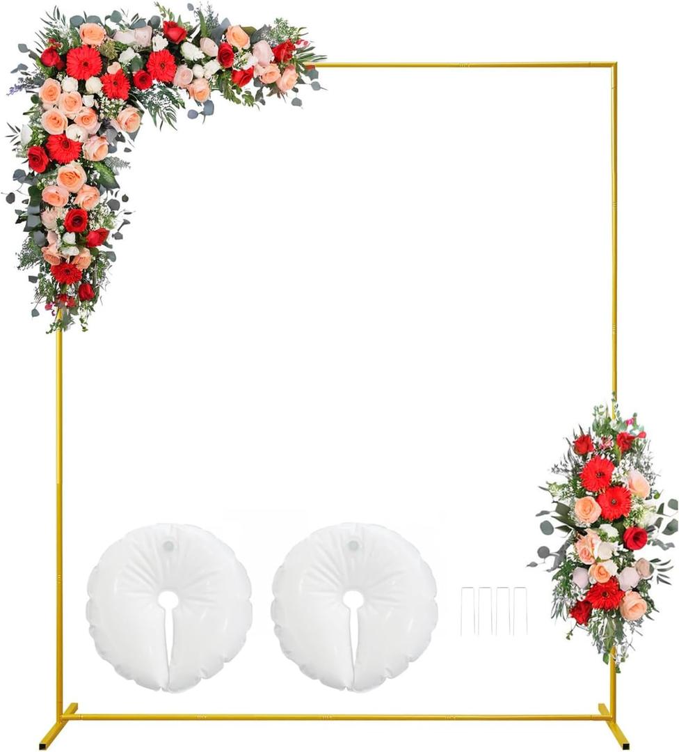IKULE Gold Square Wedding Arch 4FTx6FT Backdrop Stand Metal Balloon Arch Stand Garden Arbor Frame for Wedding Birthday Party Baby Shower Photo Booth Background Decoration