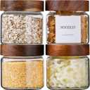 Glass Jars with Wood Lid 15 Oz 4 Pack, 3.44 MM Thick Glass Containers Mason Jars for Kitchen Storage with Screw Top