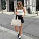 Roulens Tote Bag for Women 2 Set Puffer Tote Bag with Adjustable Top-handle, Quilted Shoulder Handbag for Work/Travel (Beige)