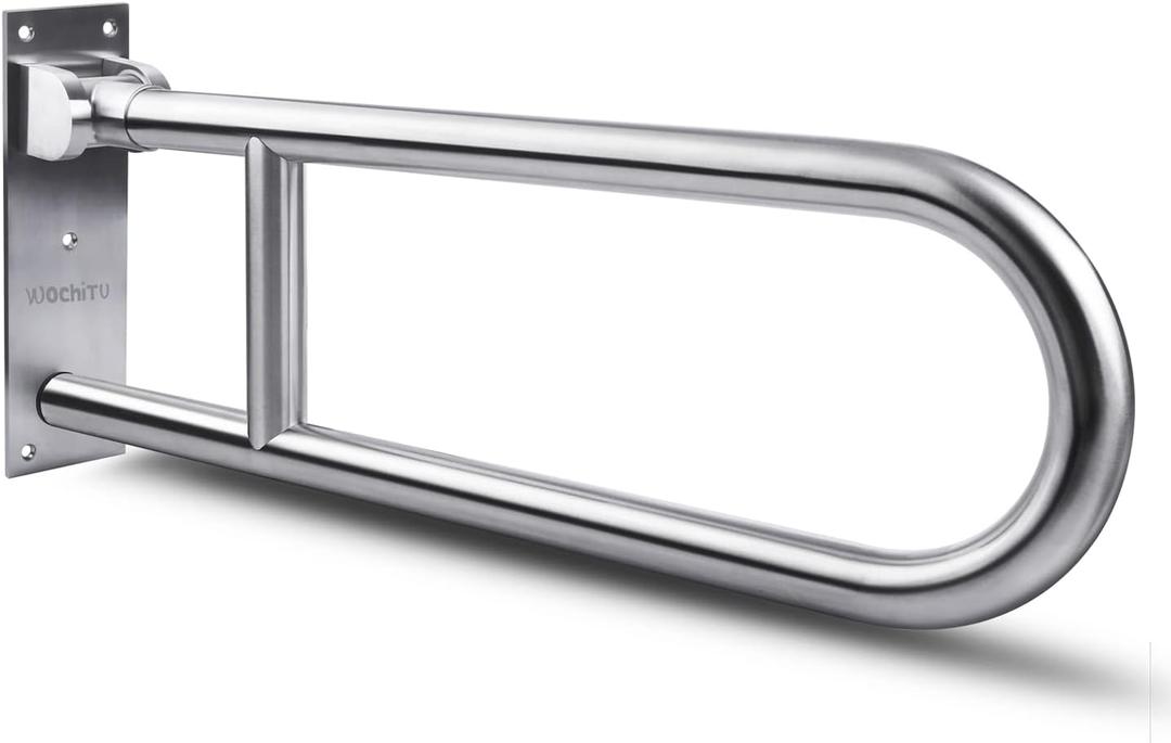 23.6 INCH Toilet Grab Bars for Bathroom Stainless Steel Flip Up Handicap Safety Grab Bar Rails for Elderly Seniors Bathtubs Showers Foldable Handle Grips Support for Walls Drop Down Screw-in Grab Bar