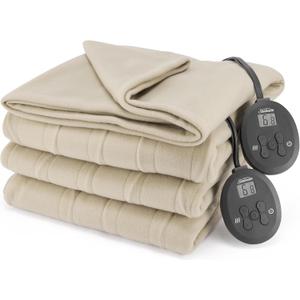 Sunbeam Royal Ultra Fleece Heated Electric Blanket King Size, 90" x 100", 12 Heat Settings, 12-Hour Auto Shut-Off, Machine Washable, Pebble Beige