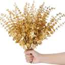 Ysleen 45 Pcs Gold Eucalyptus Stems Bulk 15 Inch Gold Fake Eucalyptus Branches Artificial Leaves Greenery Plant Centerpieces for Wedding Party Bouquet Home Farmhouse Vase DIY Craft Table Decorations