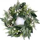20 Inch Front Door Wreath - Faux Flower and Greenery Hanging Arrangement with Ribbon, Perfect for Easter, Spring, Summer, and Front Door Seasonal Home Decor Welcome Wreath White Berries (A-spring Green Wreath)