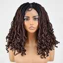 Full Double Lace Braids Wig Ombre Dark Reddish Brown Braided Wigs 14 Inch Natural Hairline with Babyhair 360 Lace Wig Natural Wavy for Black Women Pre Braided with Square Design Black Root