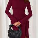 PRETTYGARDEN Women 2025 Mini Bodycon Dresses Long Sleeve Ruched Fitted Short Night Out Trendy Party Club Outfits Fall Clothes (Red, L)