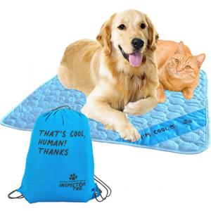 INSPECTOR TAIL Self Cooling Mat for Dog + Free String Bag/Washable & Portable Pet Soft Pad for Indoor or Outdoor/Perfect as Blanket for Kennel Sofa Bed Floor Car/Blue (Blue- 39.37" x 27.16")