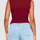 PRETTYGARDEN Women's Summer Sheer Mesh Tank Tops 2025 Trendy Casual Sleeveless Mock Neck Ruched Slim Fitted Going Out Shirts (S)