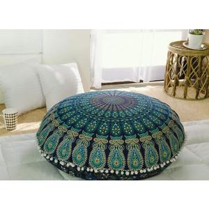 Popular Handicrafts Floor Pillow Cushion Cover - Hippie Mandala Cushion Cover Large Cotton - Pouf Cover Round Bohemian Yoga Decor, 32" Blue Turqouise (32" x 32" (Pack of 1))