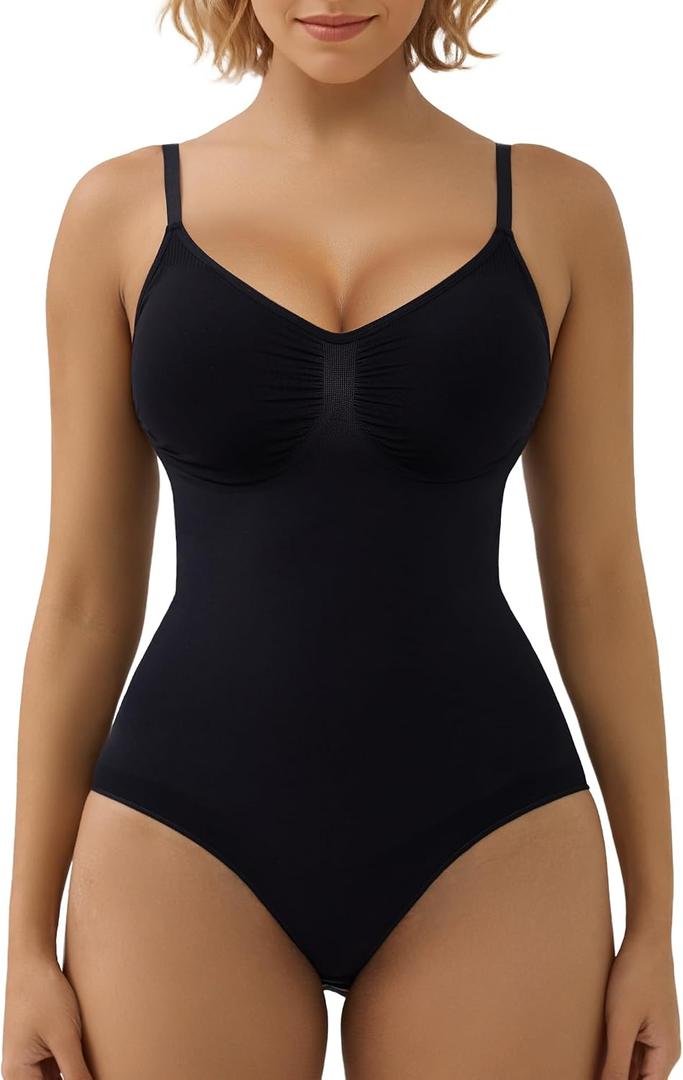 SHAPERX Women's Shapewear Bodysuit Tummy Control Body Shaper Waist Snatching Seamless Brief Body Suit, SZ5213-Black-S/M
