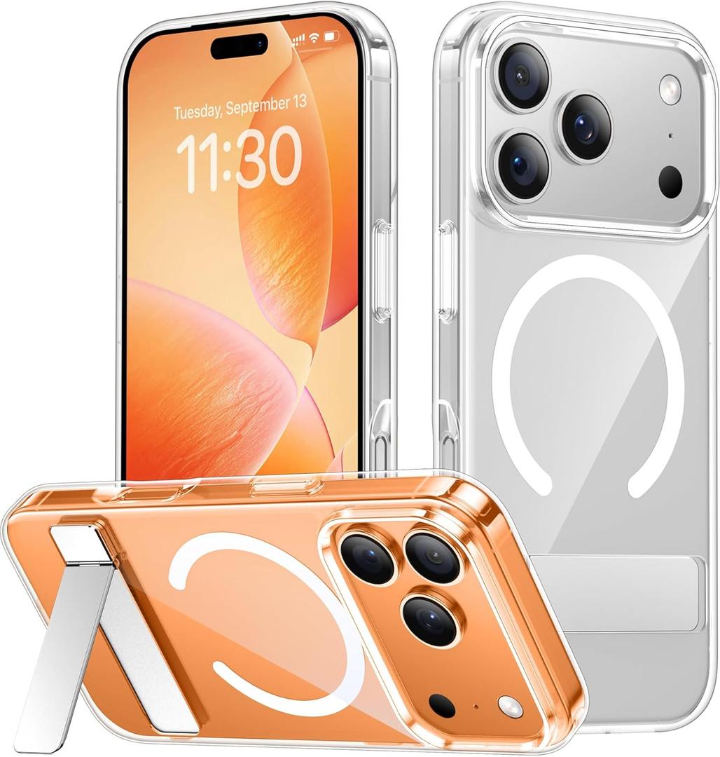 SPIDERCASE Magnetic for iPhone 17 Pro Max Case,with [3 Stand Ways] [Military Grade Drop Protection] with Invisible Stand Shockproof Slim Case for iPhone 17 Pro Max 6.9 inch,Clear