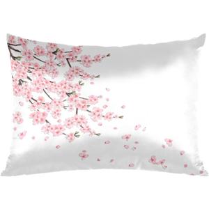 Flower Cherry Blossoms Jananese Satin Pillowcase for Hair and Skin Queen Size White Silk Pillow Cases Soft Slip Cooling Pillow Covers No Zipper with Envelope Closure for Bed Couch 20  30in (A02:japanese Flower Floral)