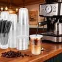 100 Pack Clear Plastic Cups with Flat Lids and Straws, 16 oz Disposable Iced Coffee To Go Cups, Plastic Smoothie Cold Drink Cup for Party, Picnic, Travel