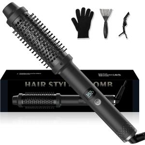 Ukliss 1.5 Inch Thermal Brush, Negative Ion Ceramic Hair Styler, 9 Temp Settings & Dual Voltage for Frizz-Free Shine, Damage Protection for Medium-Long Hair (Black) (Black)