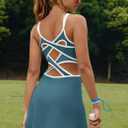 LAMISSCHE Womens Tennis Dress Built in Bra and Shorts Athletic Golf Mini Dress Backless Cut Out Onesie Romper (Blue, M)