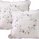 vctops Set of 2 Cotton Quilted Embroidered Decorative Square Throw Pillow Covers with Scalloped Floral Soft Cushion Case for Couch Sofa Bed (Flower F,18"x18")