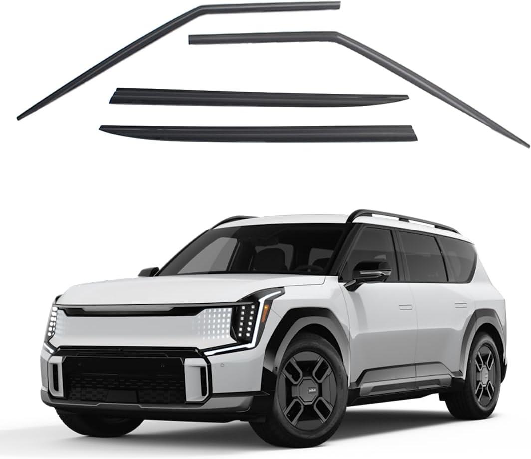 Safe Smoke Window Visor Deflector Sun Rain Vent Guard 4 Pcs Set Compatible with KIA EV9 2024~ Out Channel Visor (Black)