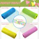 Unittype 5 Rolls Easter Poly Mesh Ribbons and Wired Edge Ribbons, 10 Inch x 10 yd Metallic Mesh Ribbon 2.5 Inch x 10 yd Satin Ribbon for DIY Craft Party Decoration(Pink Yellow Blue Green,Grid)