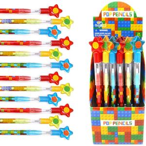 Tiny Mills 24 Pcs Building Blocks Brick Multi Point Stackable Pencil with Eraser for Brick Birthday Party Favor Prize Carnival Goodie Bag Stuffers Classroom Rewards Pinata Fillers