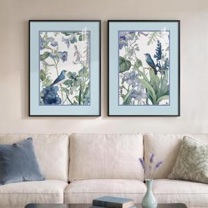 Framed Vintage Blue Floral Bird Botanical Wall Art for Living Room, 2 Piece, 24" W x 32" H x 2Pcs