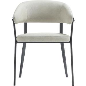 Manhattan Comfort Belle Modern Dining Chair with Textured Faux Leather Upholstery, Curved Backrest & Metal Frame, Accent Kitchen Dining Room Furniture, No Assembly Required, Set of 1, Oatmeal