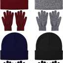 Glooarm 8 Pack Winter Hat and Gloves Set for Men Women Warm Beanies Knit Gloves Unisex Warm Sets, Color: Black, Navy Blue, Burgundy, Black and White, One Size