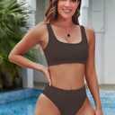 Pink Queen Women's Crop Top High Waisted Cheeky Bikini Set Two Piece Swimsuits (M, Brown)