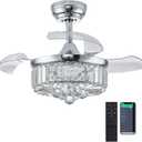 DuMaiWay 30" Chandelier Ceiling Fan with Light Crystal Modern Fandelier Reversible Ceiling Fan Dimmable Retractable Timer for Bedroom Dining Living Room Sliver Chrome (Silver)