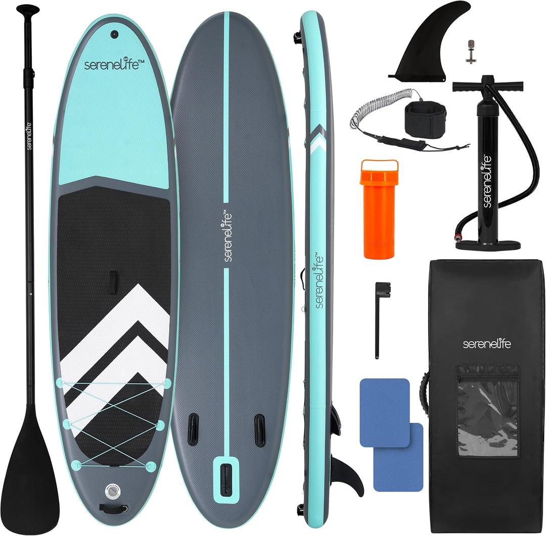 SereneLife XL Inflatable Stand Up Paddle Board – Extra-Wide, Pet & Family-Friendly SUP for Adults, Kids & Pets – Non-Slip Deck, Lightweight Stable Design, Premium Accessories - 440 lbs Capacity