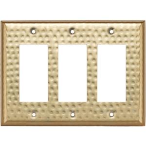 Monarch Abode 3-Gang Rocker Wall Plate, Hand Hammered Decorator Metal Switch Wall Plate, Decorative Light Switch Cover Plate for Electrical Outlet, Brushed Gold
