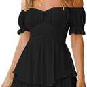 Fixmatti Women Ruffle Rompers Strapless Short Sleeve Chiffon Shorts Jumpsuit Summer One Piece Outfit Black S