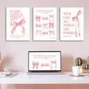 3Pcs Coquette Pink Bow Canvas Wall Art Inspirational Bible Verses Paintings Prints Christian Psalms Scripture Wall Decor Trendy Aesthetic Apartment Posters for living Room Bedroom Pictures Framed