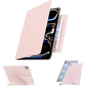 for iPad Pro 11 Inch Case M4, Slim Full Edge Protective with Foldable Cover and Hidden Pencil Holder Magnetic Case (Pastel Pink, iPad pro 11 inch)