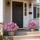 2 Pack Artificial Geranium Flowers Topitary Trees for Outdoors, UV Resistant Geraniums Potted Bushes Look Real Silk Faux Plants for Front Door Garden Porch Planter Farmhouse Home Decor (Pink)