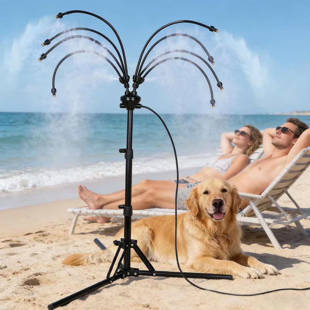 Upgraded Standing Misters for Outside Patio, Adjustable 5.3 FT Stand Misting System with 8 Heavy Duty Brass Nozzles, UV-Proof Water Mister for Outdoor Cooling, Poolside & Backyard