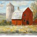 Barn Framed Wall Art Decor: Old Rustic Red Barn Picture Western Silo Farmhouse Wooden Painting Country Landscape Artwork for Bedroom Kitchen 16'' x 11''