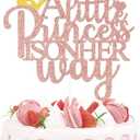 A Little Princess is on her Way Cake Topper Princess Themed Baby Shower Party Decorations for Girl Welcome Baby Girl Gender Reveal Party Decor Sign Rose Gold Glitter