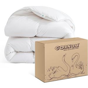 Cobnom Feather and Down Fibres Comforter Queen Size - 100% Organic Cotton, Quill-Free & Ethical, Luxury All Season Duvet Insert (White, 90x90 Inches)