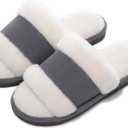 SHIBEVER Women's Slippers Fuzzy Open Toe Slip On Indoor House Shoes Comfy Bedroom Women Slippers (7.5-8, Grey)