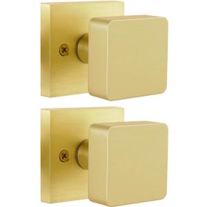 2 Pack Gold Dummy Door Knob, Brushed Gold Door Knobs Interior for Closet, Heavy Duty Square Satin Brass Door Knob Modern Dummy Door Handle