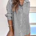 siliteelon Striped Button Down Shirts for Women Dress Shirts Long Sleeve Casual Collared Office Work Shirt with Pocket (XS)