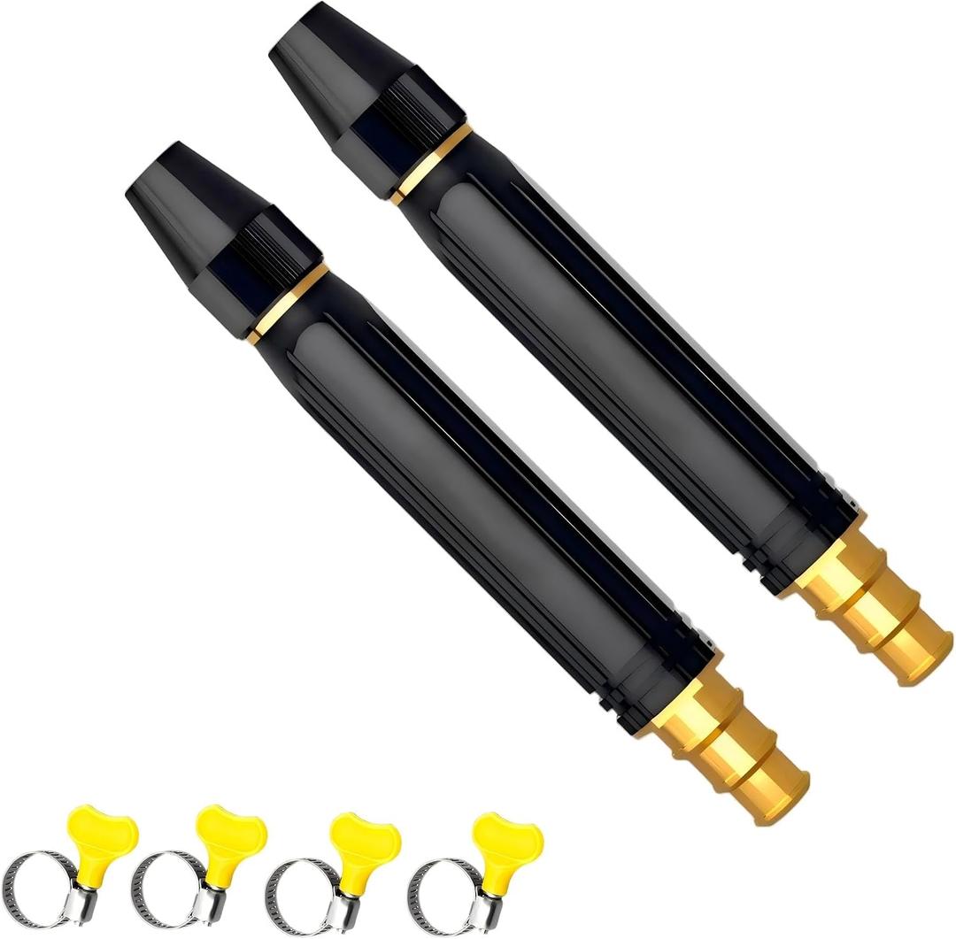 High Pressure Garden Hose Nozzle, Heavy Duty Reinforced ABS Plastic Spray Nozzle with 3 Adjustable Modes, Car Wash/Patio Clean/Garden Watering, Includes 4 Hose Clamps - 2 pack
