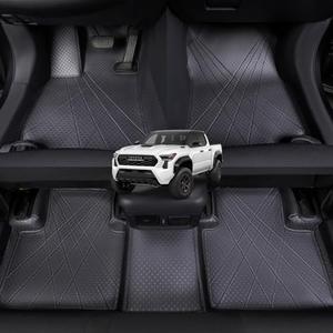 EKR Custom Floor Mats for Toyota Tacoma Double Cab 2024-2026, Front & 2nd Row Luxury Car Floor Mat Fit Tacoma 2024 2025 2026 - Leatherette Floor Liners (Black)