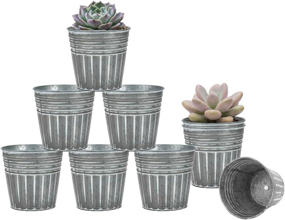 vensovo 3 Inch Metal Rustic Flower Pots - 9 Pcs Small Galvanized Planters with Drainage Hole and Rubber Plug, Rustproof Tin Bucket Plant Pot Indoor Farmhouse Vintage Style for Decor, Silver