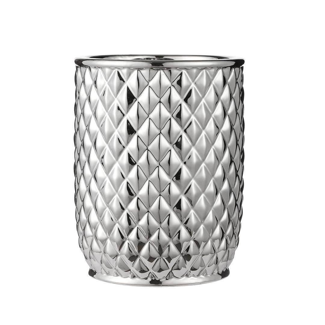 Bathroom Wastebasket - Ceramic Decorative Trash Can (Pineapple Pattern, Silver Grey)