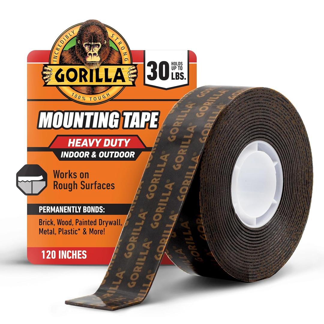 Gorilla Heavy Duty Double Sided Mounting Tape, Black Tape, 1" x 120" (Pack of 1) - Weatherproof for Indoor or Outdoor