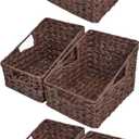 GRANNY SAYS Wicker Storage Baskets, Waterproof Wicker Basket with Handles, Trapezoid Woven Storage Bins for Organizing, Decorative Basket, Brown, 6-Pack
