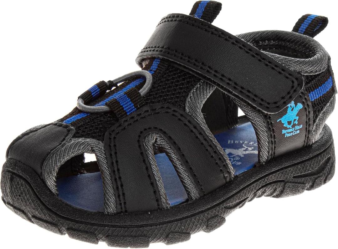 Beverly Hills Polo Club Boy's Athletic Active Sandals Close Toe Sport Summer Shoe (6 Toddler, Black)